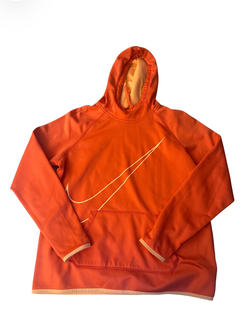Nike Orange Crewneck Hoodie with Large Swoosh - Size L